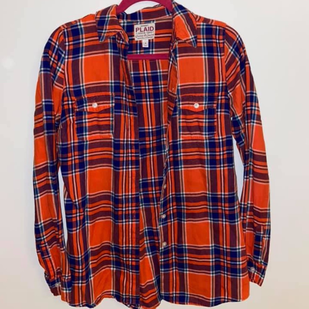 Orange and blue Old Navy plaid flannel shirt